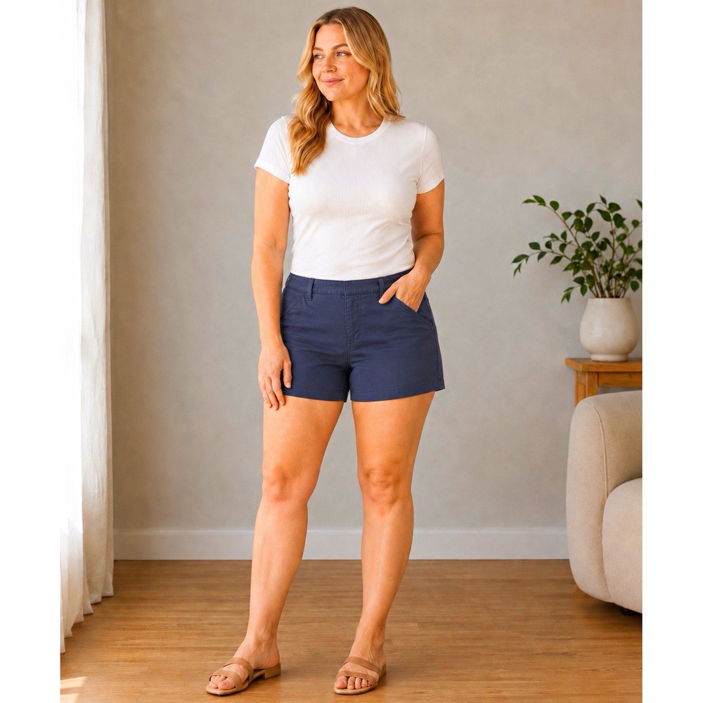 Tommy Hilfiger Women's Chino Shorts Navy Blue Sz 14 Cotton Flat Front 4" Preppy